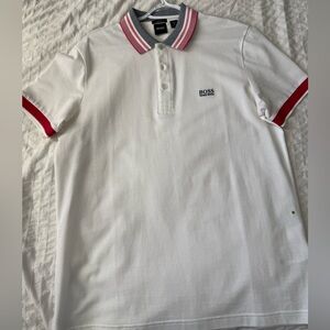 Hugo Boss White Polo Shirt with Red and Gray Trim